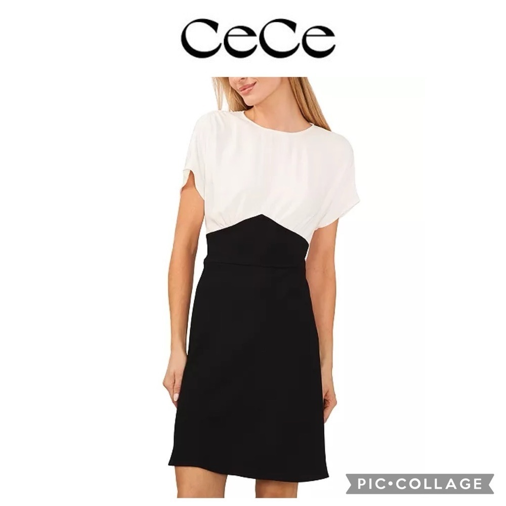 Crece Women black white Colorblocked Dolman Short Sleeve Dress size 8 NWT $99